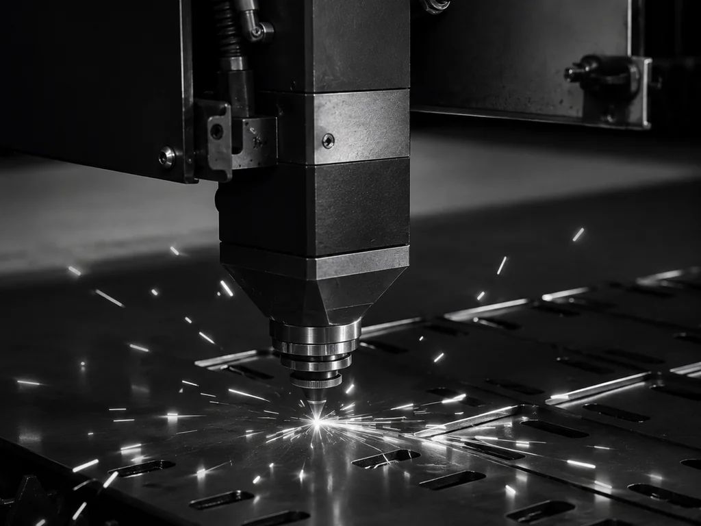 Sheet metal fabrication — laser-cut and formed components on a workshop bench