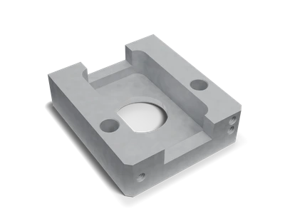 Illustrative CAD render of the same aluminum fixture with a matte bead-blasted surface.