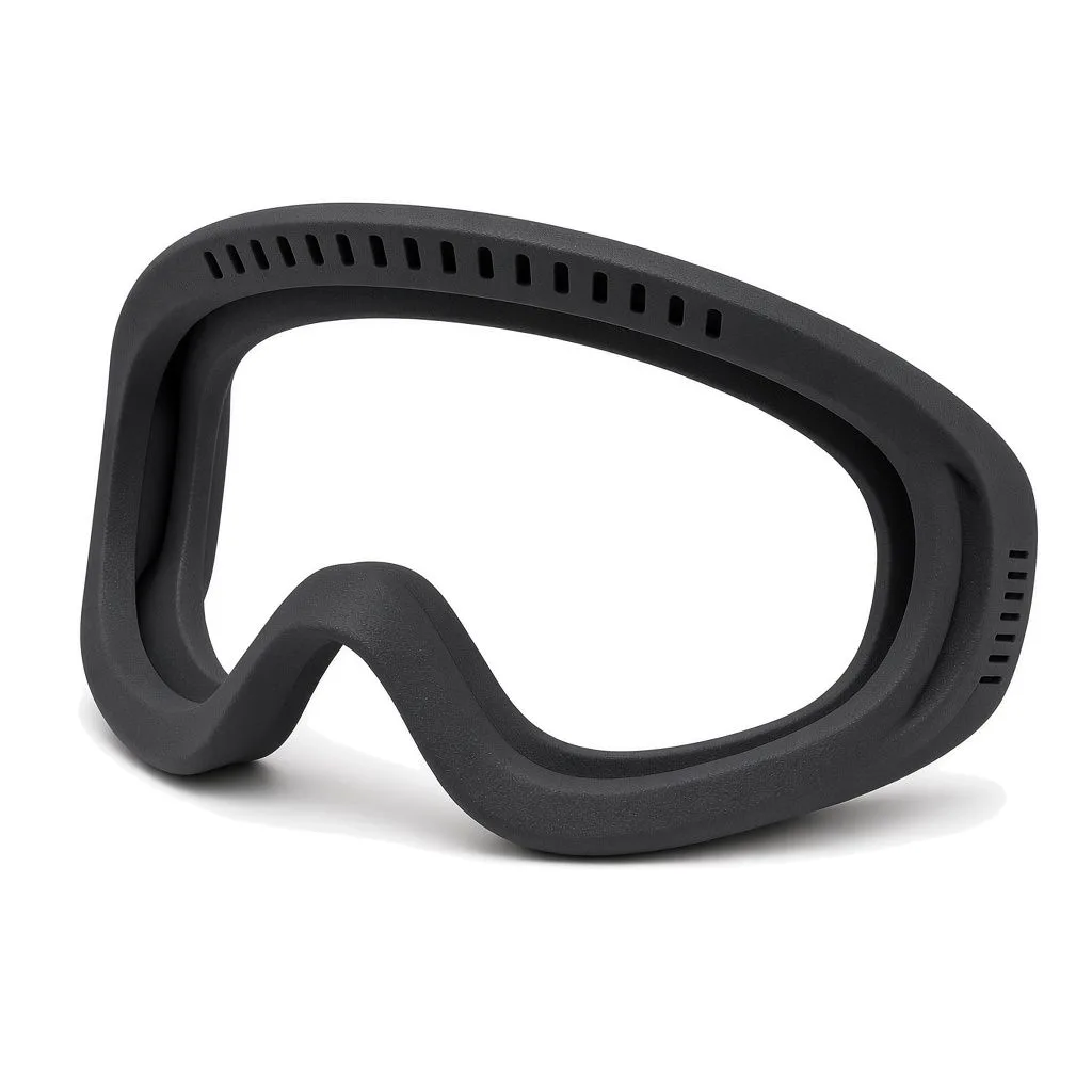 Black SLS-printed ski-goggle frame in Formlabs Nylon 11 Powder