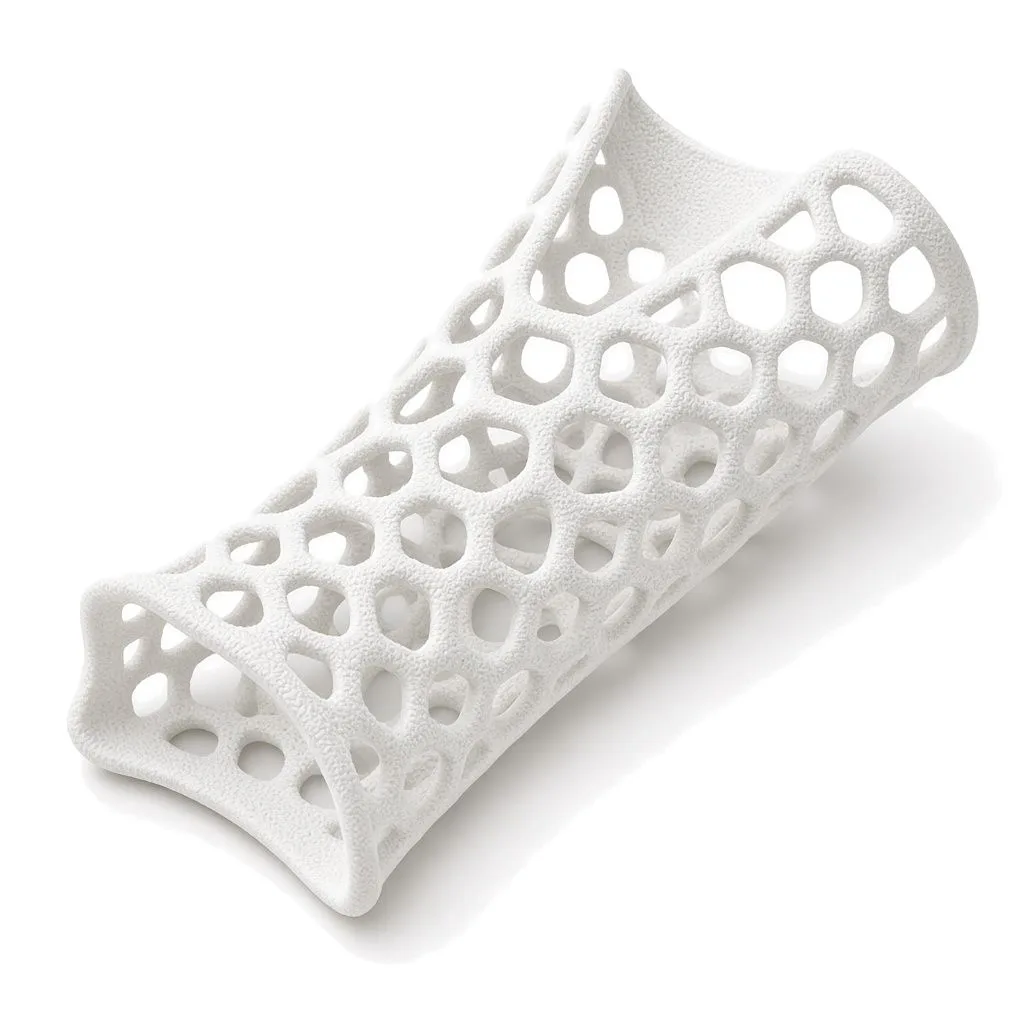 White SLS-printed lattice wrist splint in Formlabs Nylon 12 White Powder