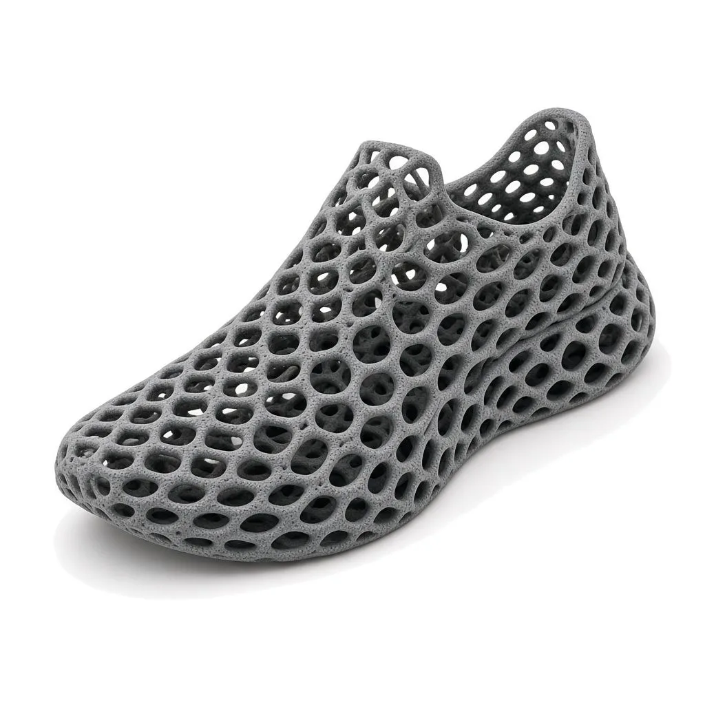 Grey MJF-printed flexible open-lattice slip-on shoe in Forward AM Ultrasint TPU01
