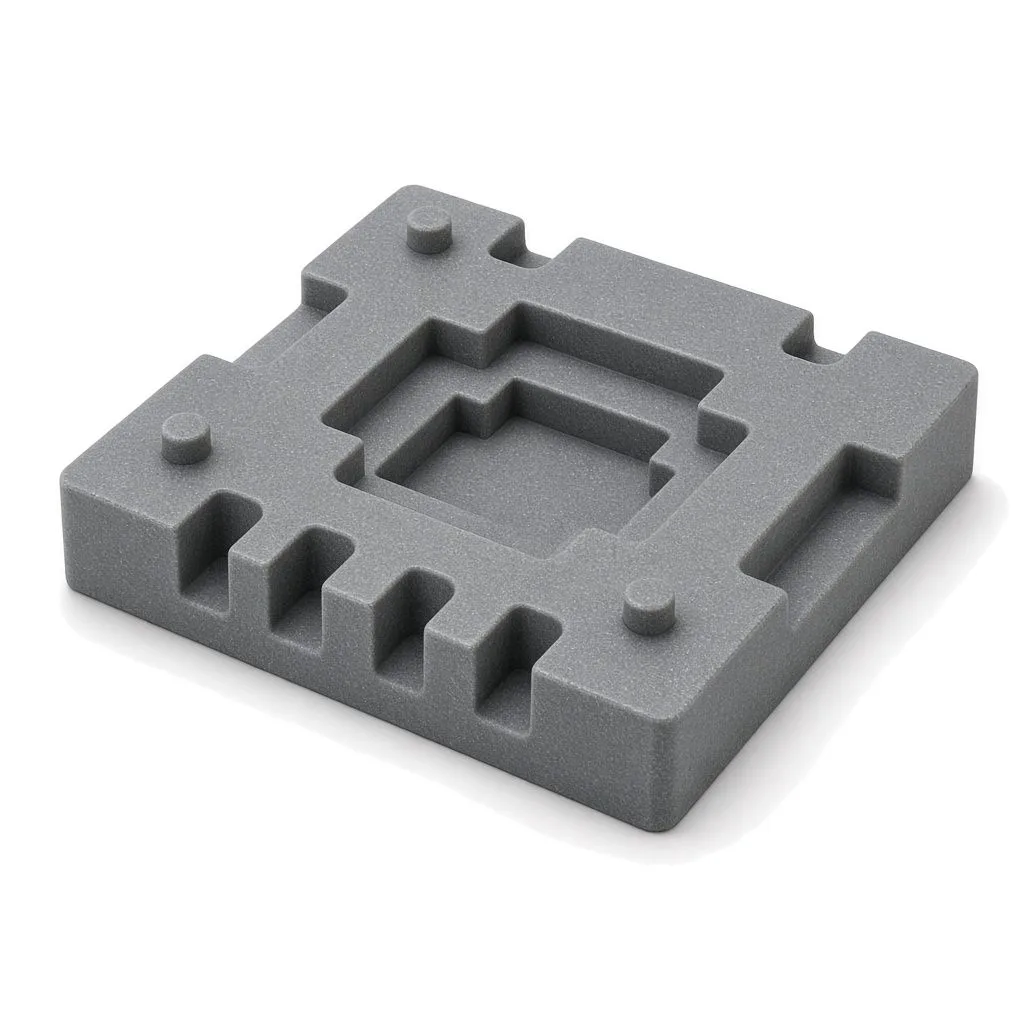 Stiff grey MJF-printed machining fixture plate in glass-bead-filled HP 3D High Reusability PA 12 GB