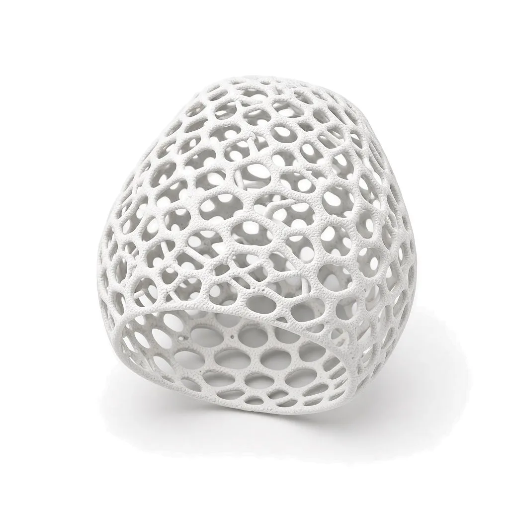 White MJF-printed pendant lamp shade with perforated pattern in HP 3D High Reusability PA 12 W