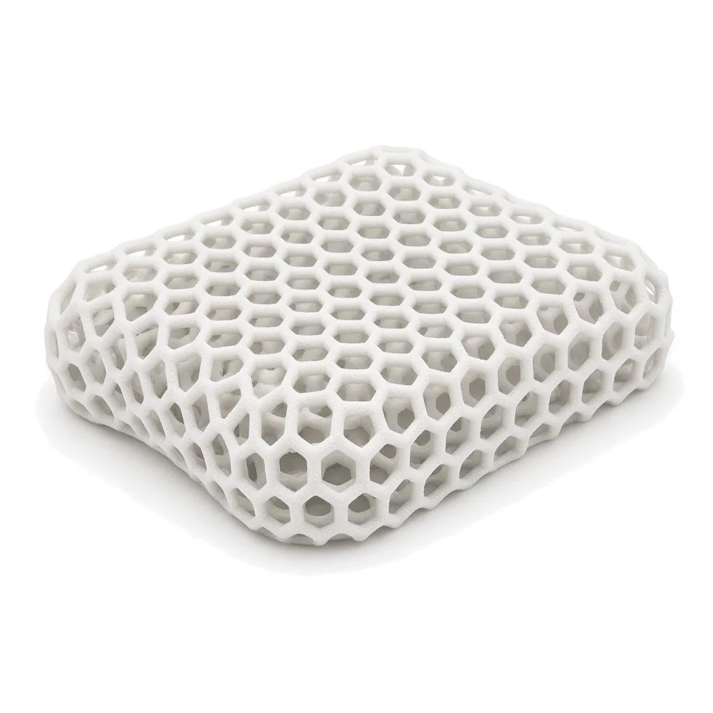 White MJF-printed soft lattice cushioning pad in Lubrizol ESTANE 3D TPU M88A