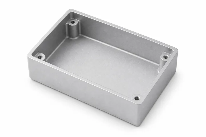 CNC-machined aluminum electronics enclosure with deep pocket and M3 bosses