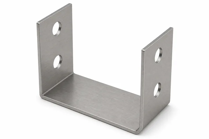 U-shaped sheet metal mounting bracket with two bends and four mounting holes